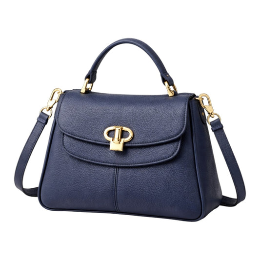 Nerzo Classic Navy Blue Shoulder Bag with Gold Lock – Elegant Women Crossbody