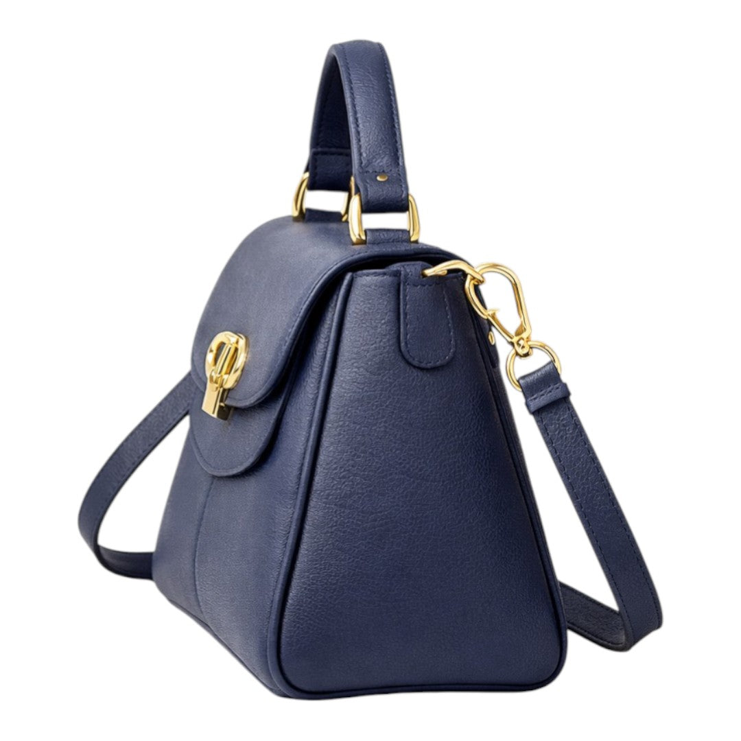 Nerzo Classic Navy Blue Shoulder Bag with Gold Lock – Elegant Women Crossbody