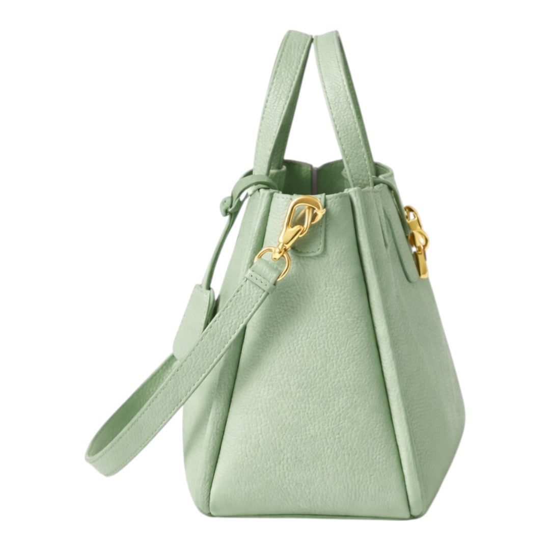 Nerzo Elegant Mint Green Textured Handbag with Gold Buckle – Luxury Women Shoulder Bag
