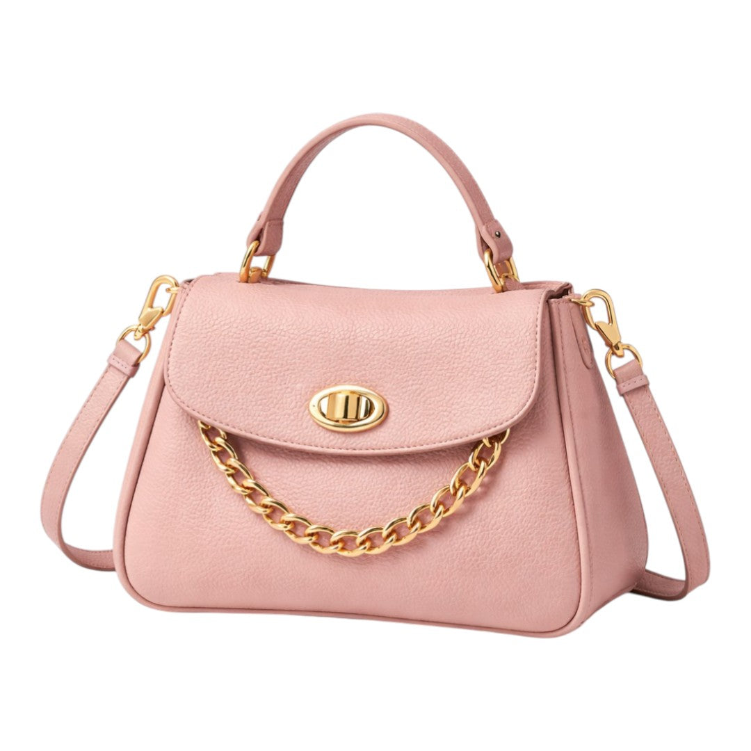 Nerzo Elegant Pink Textured Handbag with Gold Chain – Stylish Women Shoulder Bag