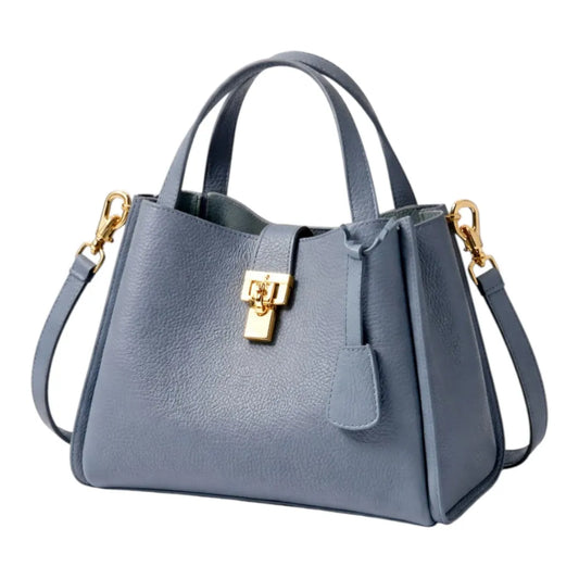 Nerzo Modern Steel Blue Faux Leather Handbag with Gold Lock